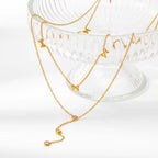 Joolim Jewelry 18K Gold Plated Waterproof Sweety Fashion Double-Layer Bow Zirconia Y-Shaped Necklace Stainless Steel Jewelry