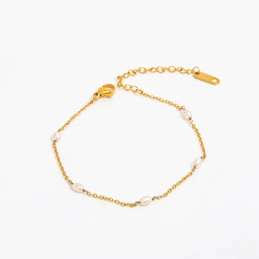PVD 18K Gold Plated Fresh Water Natural Pearl Bracelet Stainless Steel Bracelet Wholesale