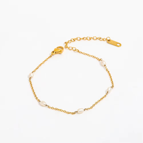 PVD 18K Gold Plated Fresh Water Natural Pearl Bracelet Stainless Steel Bracelet Wholesale