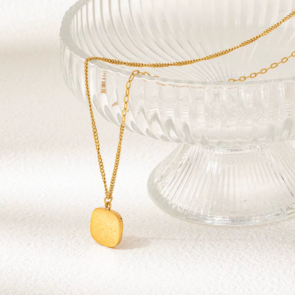 Joolim Jewelry 18K Gold Plated Waterproof Fashion Hand-Painted Rose Zirconia Square Pendant Necklace Stainless Steel Jewelry