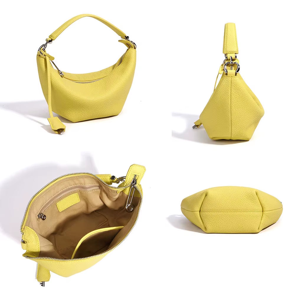 Custom Luxury Top Grain Genuine Leather Half Moon Hobo Bag for Women 2026 Trendy Crescent Shoulder Crossbody Handbag with Charm