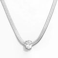 Joolim Jewelry 18K Gold Plated Waterproof Fashion Oval Zirconia Pendant Snake Bone Chain Necklace Stainless Steel Jewelry
