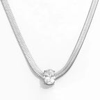 Joolim Jewelry 18K Gold Plated Waterproof Fashion Oval Zirconia Pendant Snake Bone Chain Necklace Stainless Steel Jewelry