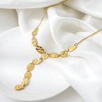 Joolim Jewelry PVD Plated Waterproof Fashion Hammered Metal Organic Shape Y Drop Pendant Necklace Stainless Steel Jewelry