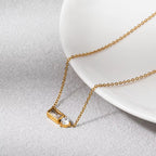 Joolim Jewelry 18K Gold Plated Waterproof Fashion Versatile Rectangle&Round Zirconia Pendant Necklace Stainless Steel Jewelry