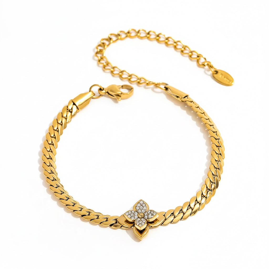 Joolim Jewelry 18K Gold Plated No Fade Luxury Fashion Three-Dimensional Flower Zirconia Pendant Necklace Stainless Steel Jewelry