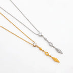 Joolim Jewelry 18K Gold Plated Waterproof Fashion Elegant Rhombus Zirconia Pendant Y-Shaped Necklace Stainless Steel Jewelry