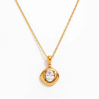 Joolim Jewelry 18K Gold Plated Waterproof Fashion Designer Dainty Oval Zirconia Pendant Necklace Stainless Steel Jewelry