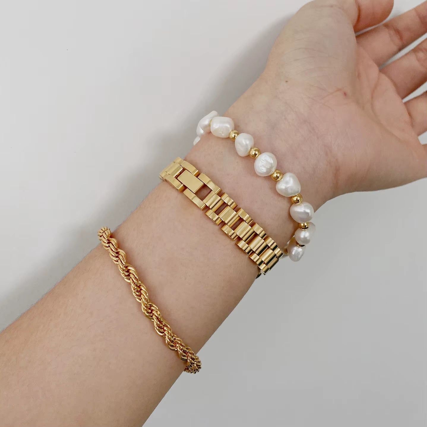 Joolim High End 18K Link Chain Bracelet Adjustable Stainless Steel Bracelet Tarnish Free Jewelry Women