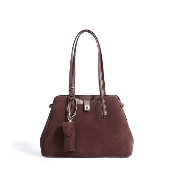 Women Vintage Suede Leather Extra Large Capacity Brown Tote Bag Tassel Accent Multiway Shoulder Crossbody Handbag