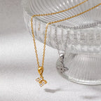 Joolim Jewelry 18K Gold Plated Waterproof Fashion Simple Sweety Flower Zirconia Pendant Necklace Stainless Steel Jewelry