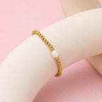 18K PVD Stainless Steel Gold Pearl Bead Bracelet Elastic Stainless Steel Gold Bracelet for Women