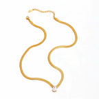 Joolim Jewelry 18K Gold Plated Waterproof Fashion Teardrop Pear Zirconia Pendant Snake Chain Necklace Stainless Steel Jewelry