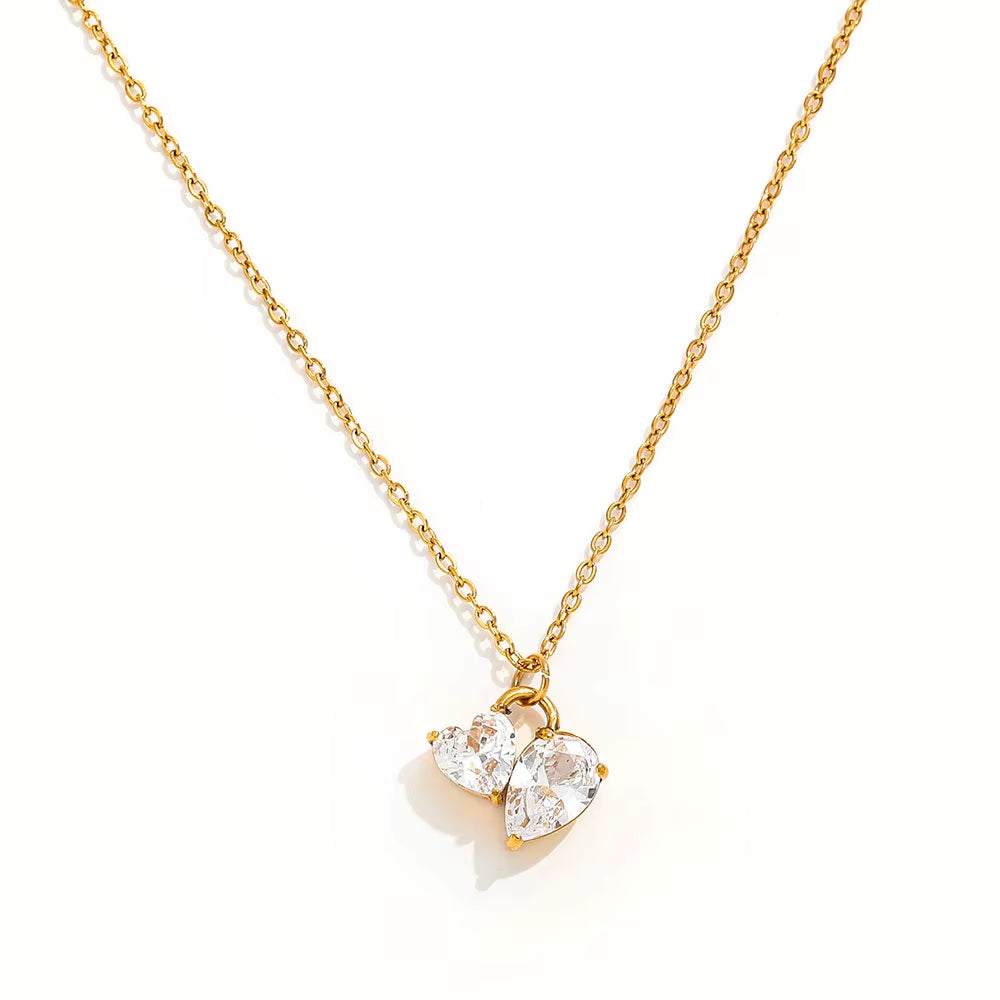 Joolim Jewelry 18K Gold Plated Waterproof&Tarnish Free Fashion Heart&Teardrop Pear Zirconia Pendant Necklace Stainless Steel