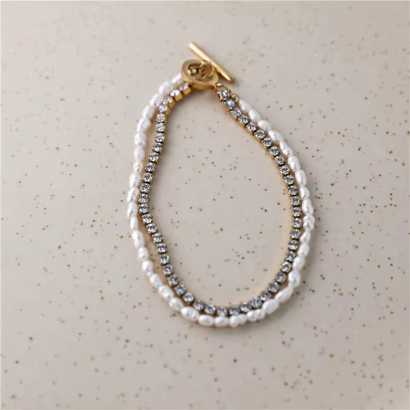 18K Gold Plated Luxury Real Fresh Pearl Zircon Bracelet Stainless Steel Jewelry Tarnish Free Jewelry