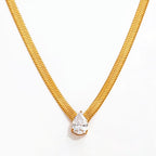 Joolim Jewelry 18K Gold Plated Waterproof Fashion Teardrop Pear Zirconia Pendant Snake Chain Necklace Stainless Steel Jewelry