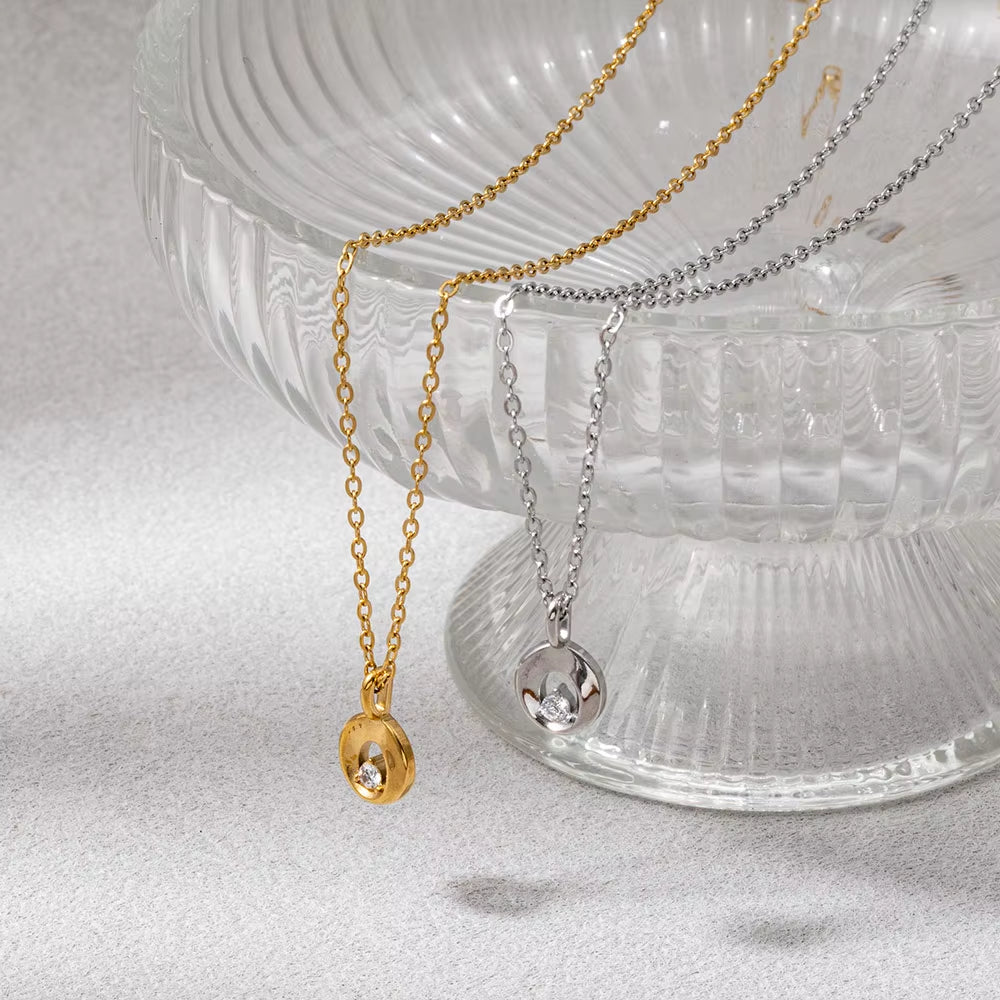 Joolim Jewelry 18K Gold Plated Waterproof Fashion Mobius Donut Zirconia Sparkling Pendant Necklace Stainless Steel Jewelry