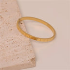 High End PVD 18K Gold Plated Plaid Bangle Bracelet Stainless Steel Jewelry Tarnish Free & Waterproof