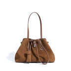 Women Vintage Suede Leather Extra Large Capacity Brown Tote Bag Tassel Accent Multiway Shoulder Crossbody Handbag