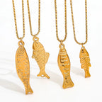 Joolim Jewelry PVD Plated Waterproof Fashion Minimalist Vintage Ocean Lucky Symbol Fish Pendant Necklace Stainless Steel Jewelry