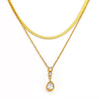 Joolim Jewelry 18K Gold Plated Waterproof Double Layer Teardrop Zirconia Pendant Snake Chain Necklace Stainless Steel Jewelry