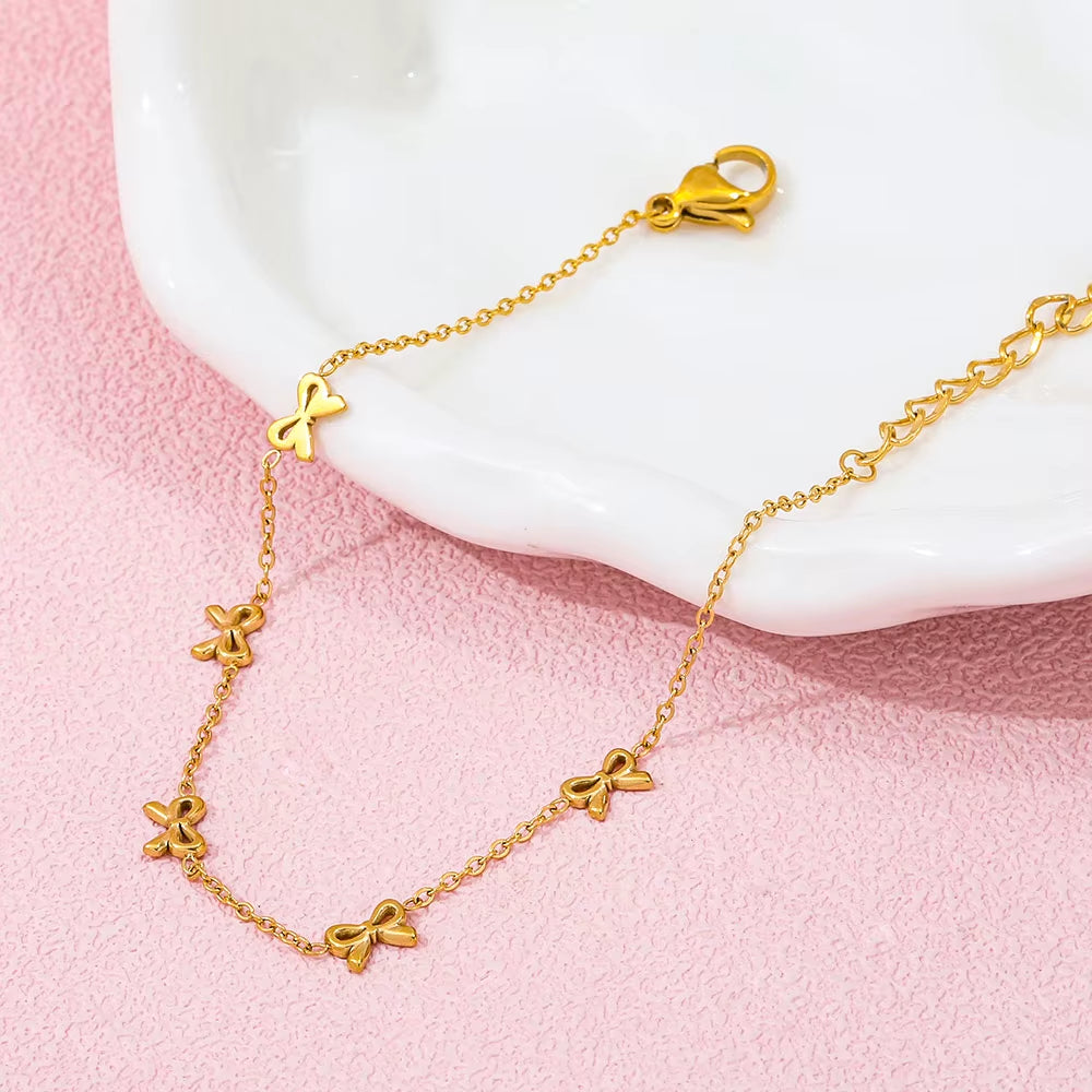 High End Gold Plated Stainless Steel 5 Bowknot Bracelet for Women Wholesale Jewelry