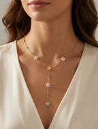 Joolim Jewelry 18K Gold Plated Waterproof Fashion Sweety Flower Pear Pendant Y-Shaped Necklace Stainless Steel Jewelry