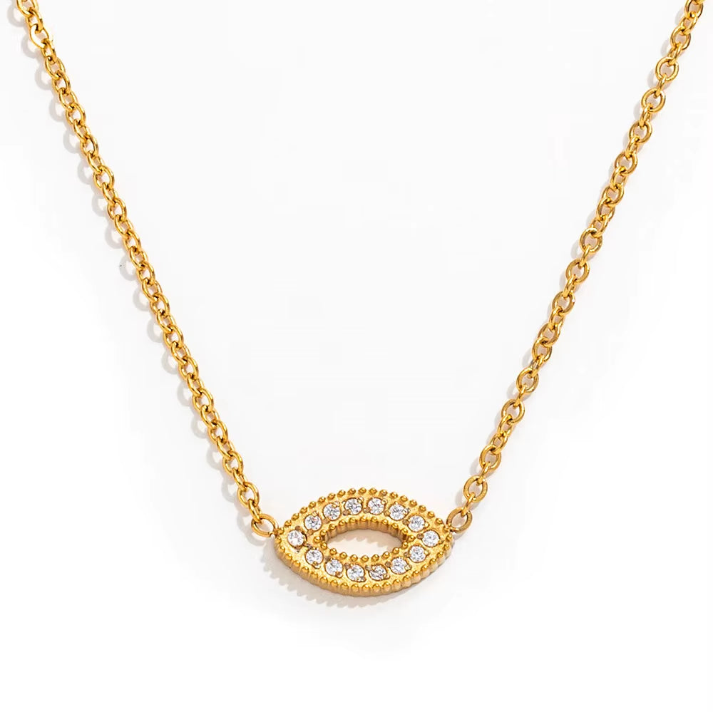 Joolim Jewelry 18K Gold Plated Waterproof Fashion Classic Simple Eye Zirconia Pendant Necklace Stainless Steel Jewelry
