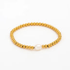 18K PVD Stainless Steel Gold Pearl Bead Bracelet Elastic Stainless Steel Gold Bracelet for Women