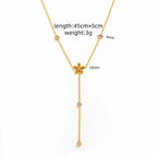 Joolim Jewelry 18K Gold Plated Waterproof Fashion Elegant Flower Zirconia Y-Shaped Chain Necklace Stainless Steel Jewelry
