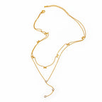 Joolim Jewelry 18K Gold Plated Waterproof Sweety Fashion Double-Layer Bow Zirconia Y-Shaped Necklace Stainless Steel Jewelry