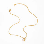 Joolim Jewelry 18K Gold Plated Vintage Rectangle Shell round Zirconia Pendant Snake Chain Necklace Stainless Steel Jewelry