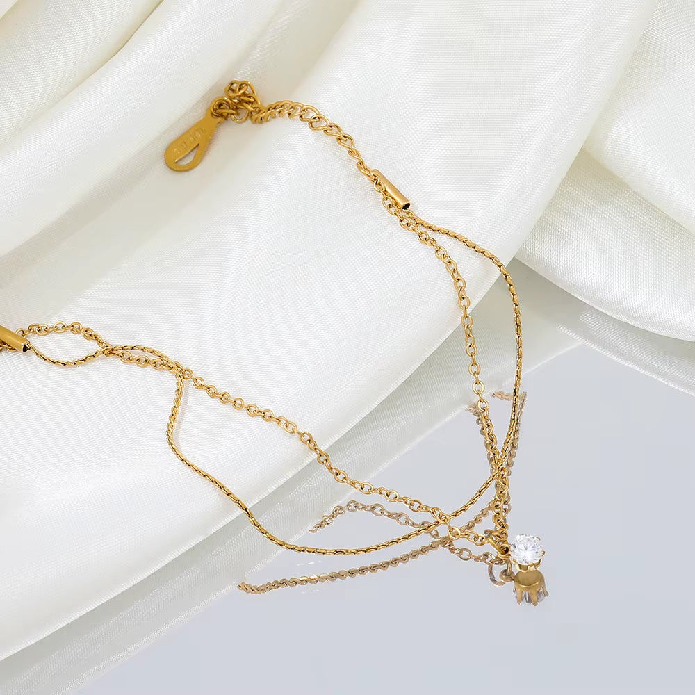 High End Gold Plated Stainless Steel CZ Double-Layer Bracelet for Women Wholesale Jewelry