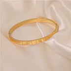 High End PVD 18K Gold Plated Plaid Bangle Bracelet Stainless Steel Jewelry Tarnish Free & Waterproof