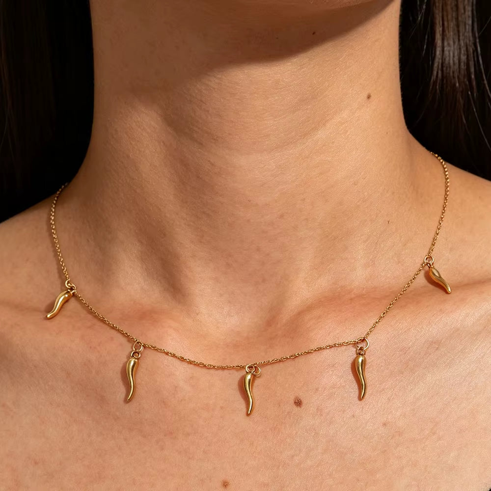 Joolim Jewelry 18K Gold Plated Waterproof&Tarnish Free Fashion Simple Vivid Pepper Pave Pendant Necklace Stainless Steel