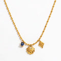 Joolim Jewelry 18K Gold Plated Waterproof Fashion Shell Pearl Blue Zirconia Rhombus Pendant Necklace Stainless Steel Jewelry