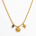 Joolim Jewelry 18K Gold Plated Waterproof Fashion Shell Pearl Blue Zirconia Rhombus Pendant Necklace Stainless Steel Jewelry