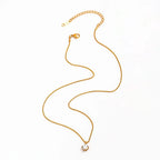 Joolim Jewelry 18K Gold Plated Waterproof Fashion Simple Classic round Zirconia Pendant Necklace Stainless Steel Jewelry