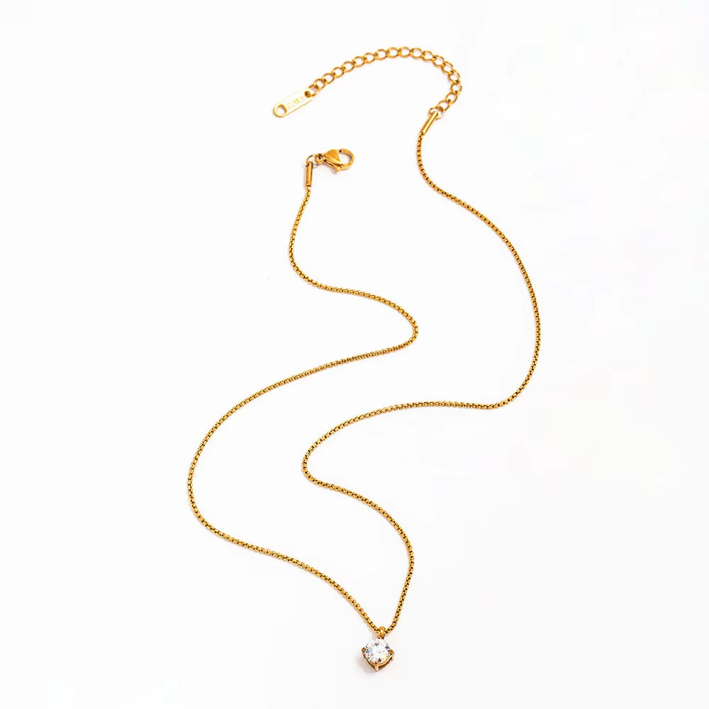 Joolim Jewelry 18K Gold Plated Waterproof Fashion Simple Classic round Zirconia Pendant Necklace Stainless Steel Jewelry