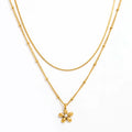 Joolim Jewelry 18K Gold Plated Fashion Double-Layer Beaded Chain Flower Zirconia Pendant Necklace Stainless Steel Jewelry